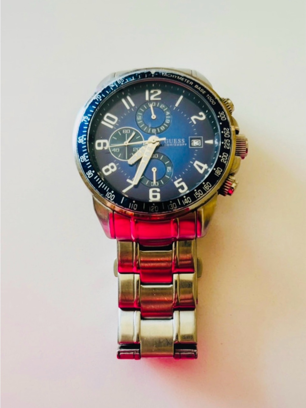 GUESS Men's Blue Dial Stainless Steel Chronograph Watch